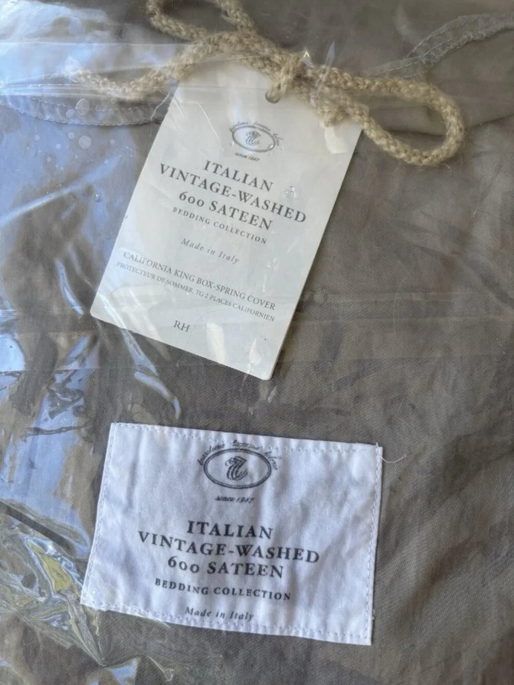 NEW Restoration Hardware RH Cal King Box Spring Cover Italian Vintage Washed FOG